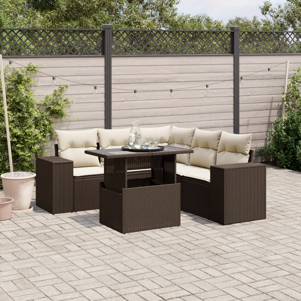 Set Divano da Giardino 6 pz con Cuscini Marrone in Polyrattan - homemem39