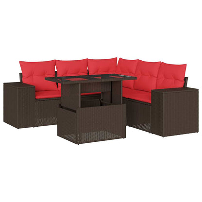 Set Divani da Giardino 6 pz con Cuscini Marrone in Polyrattan