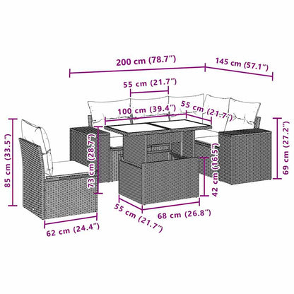 Set Divano da Giardino 6 pz con Cuscini Nero in Polyrattan - homemem39