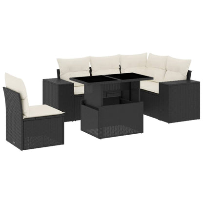 Set Divano da Giardino 6 pz con Cuscini Nero in Polyrattan - homemem39
