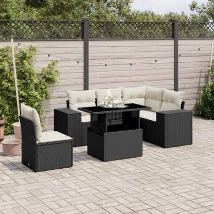 Set Divano da Giardino 6 pz con Cuscini Nero in Polyrattan - homemem39