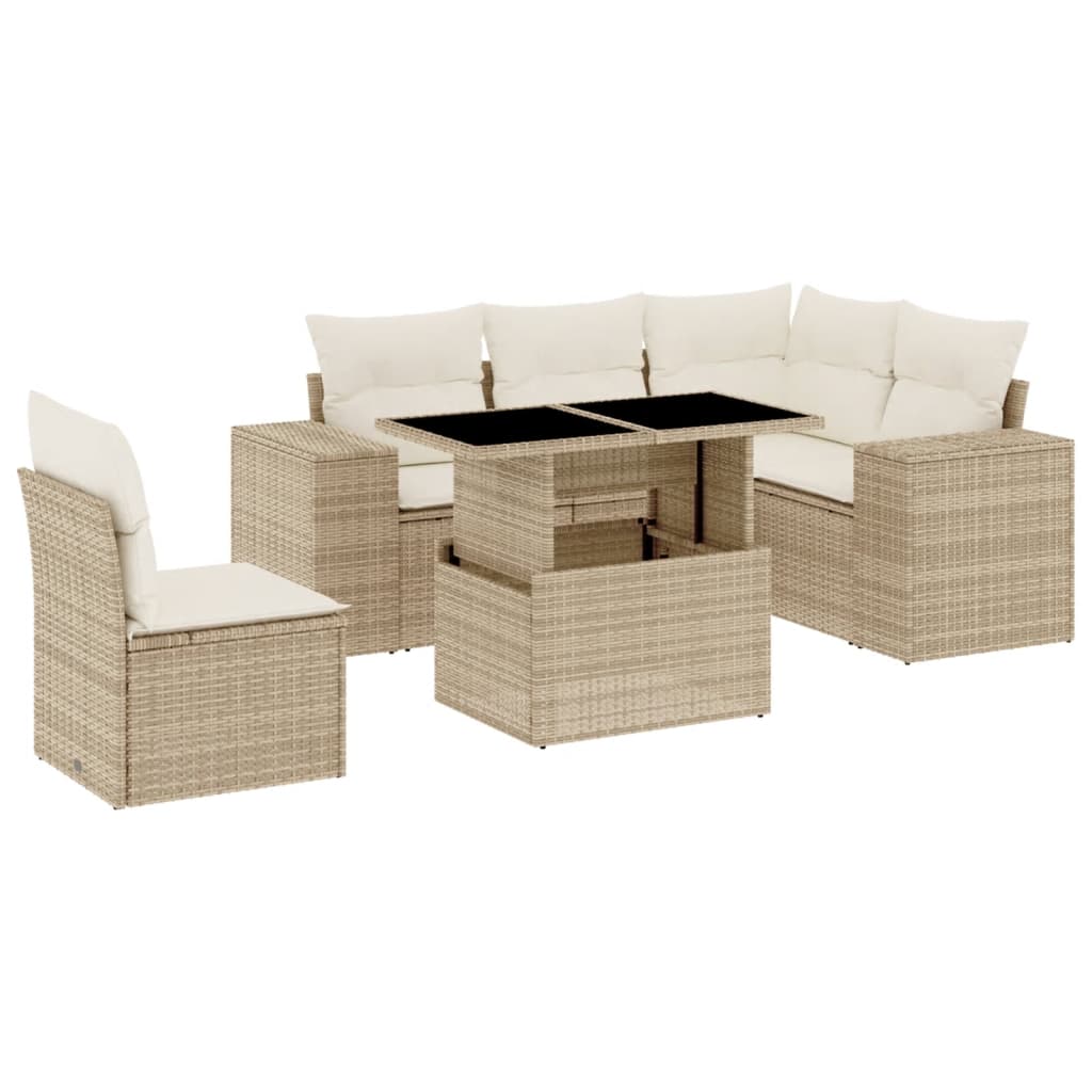 Set Divano da Giardino 6 pz con Cuscini Beige in Polyrattan