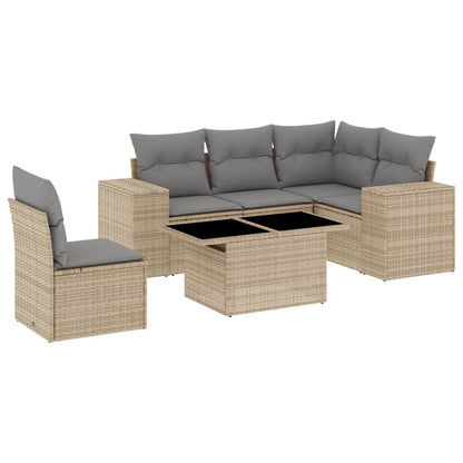 Set Divano da Giardino 6 pz con Cuscini Beige in Polyrattan - homemem39