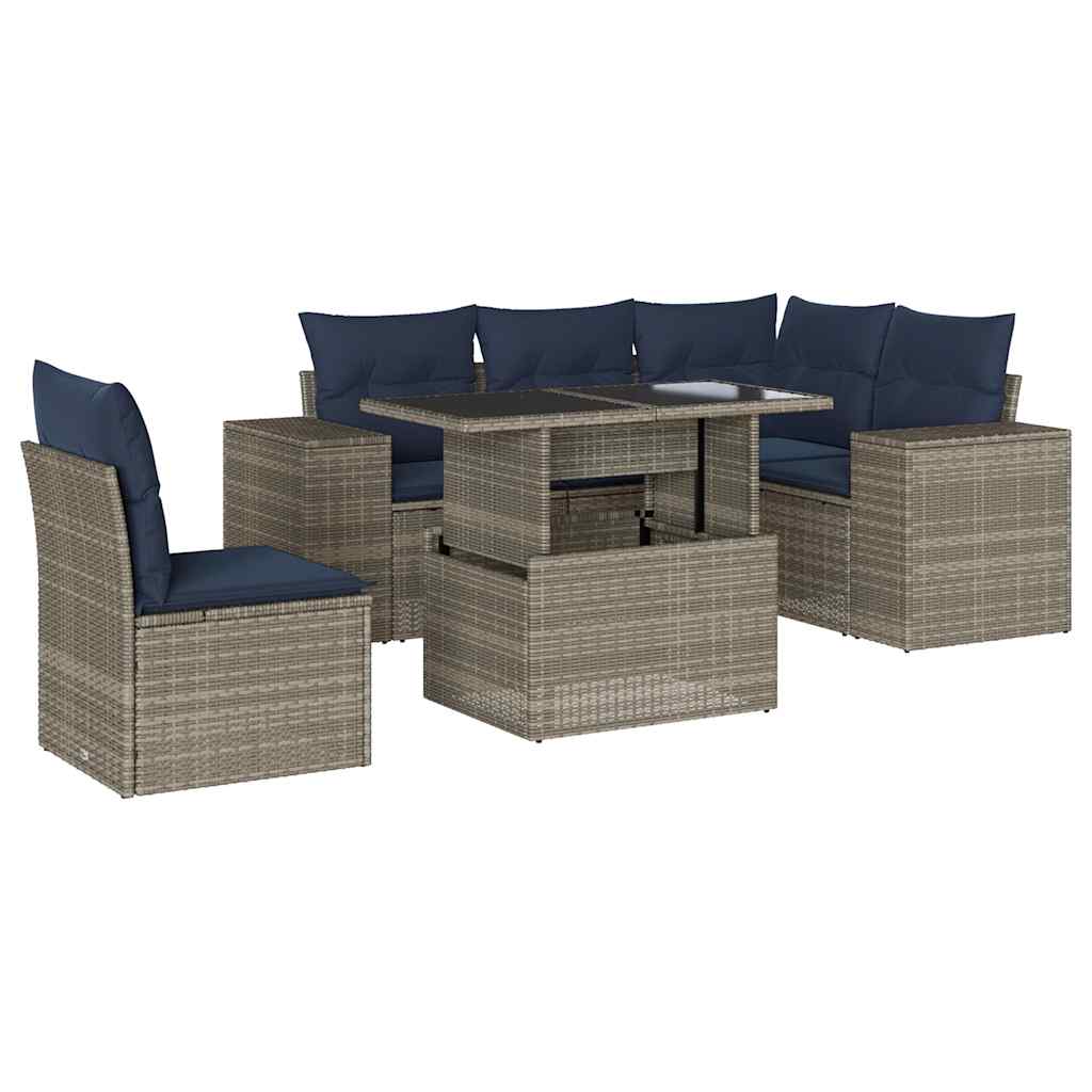 Set Divani da Giardino 6 pz con Cuscini Grigio in Polyrattan | homemem39