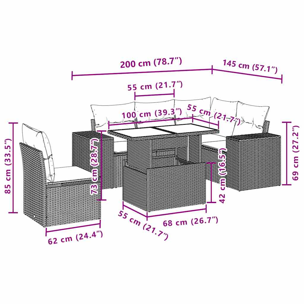 Set Divani da Giardino 6 pz con Cuscini Grigio in Polyrattan | homemem39