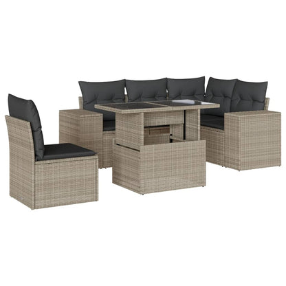 Set Divano da Giardino 6pz con Cuscini Grigio Chiaro Polyrattan | homemem39