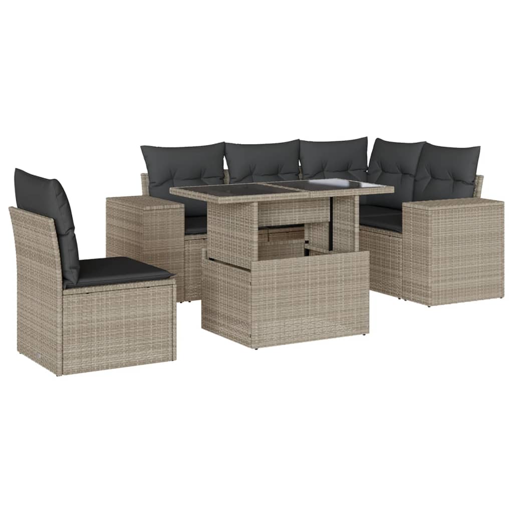 Set Divano da Giardino 6pz con Cuscini Grigio Chiaro Polyrattan - homemem39