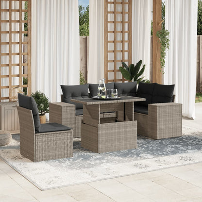 Set Divano da Giardino 6pz con Cuscini Grigio Chiaro Polyrattan | homemem39