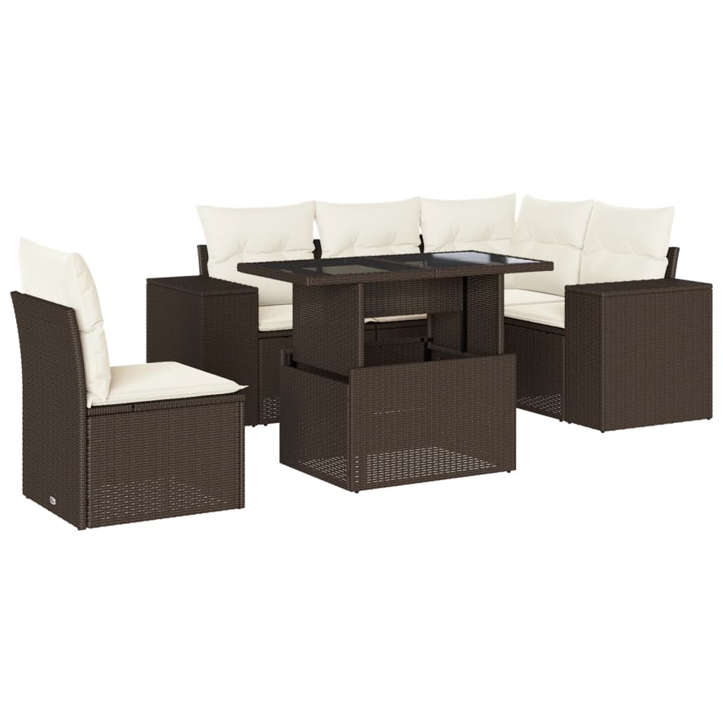 Set Divano da Giardino 6 pz con Cuscini Marrone in Polyrattan | homemem39