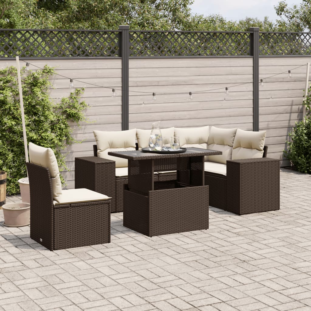 Set Divano da Giardino 6 pz con Cuscini Marrone in Polyrattan | homemem39