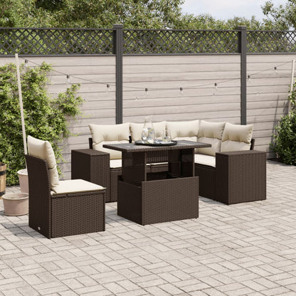 Set Divano da Giardino 6 pz con Cuscini Marrone in Polyrattan | homemem39