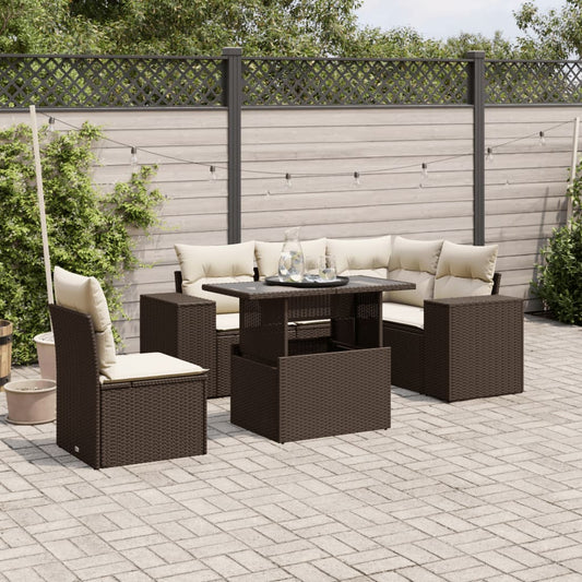 Set Divano da Giardino 6 pz con Cuscini Marrone in Polyrattan - homemem39