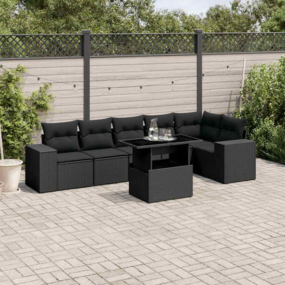 Set Divani da Giardino con Cuscini 7pz Nero Polyrattan - homemem39