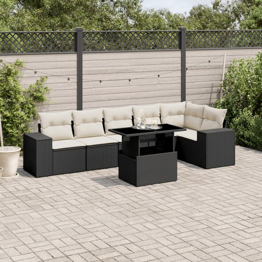 Set Divani da Giardino con Cuscini 7pz Nero Polyrattan - homemem39