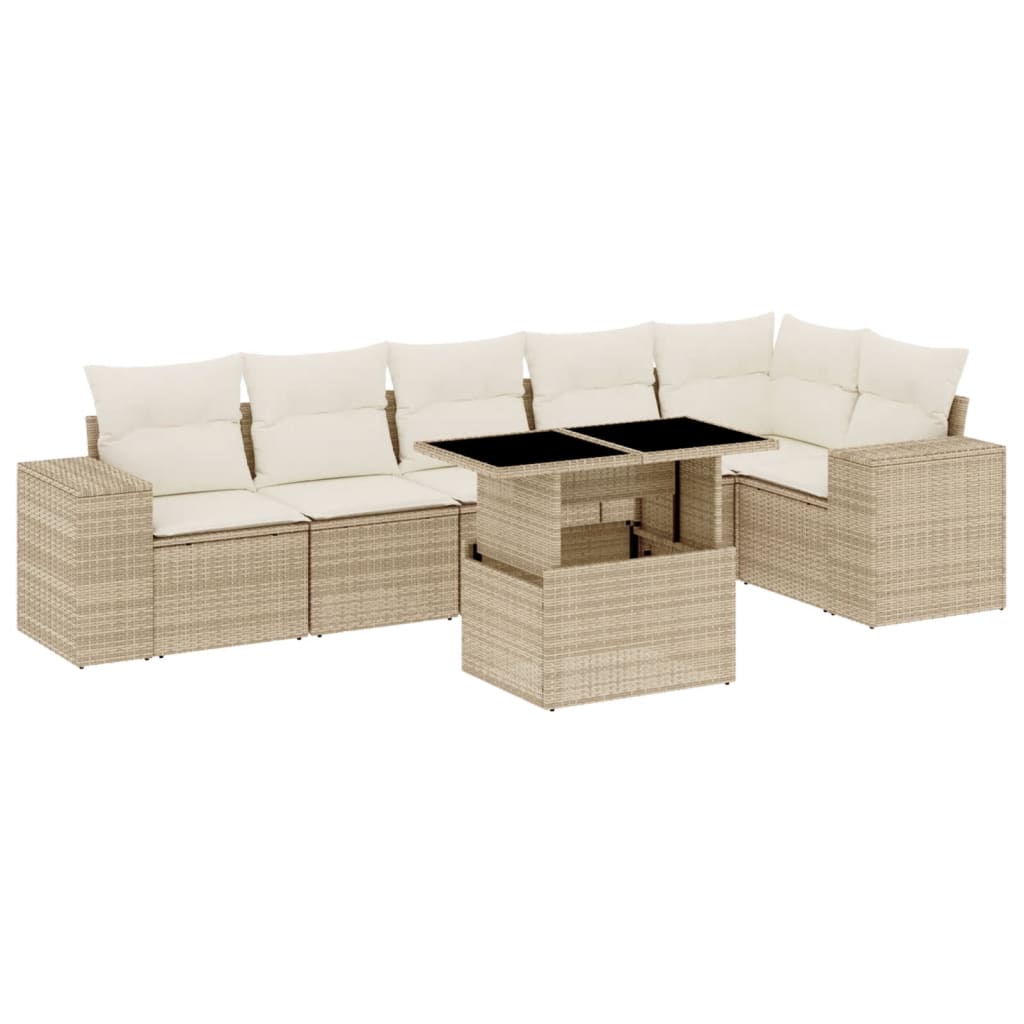 Set Divani da Giardino 7 pz con Cuscini Beige in Polyrattan - homemem39