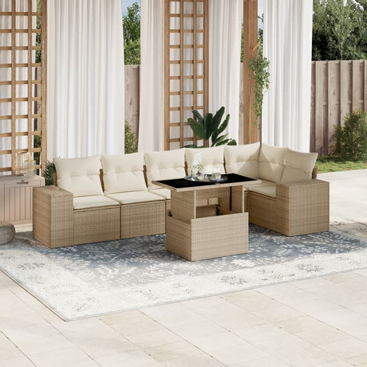 Set Divani da Giardino 7 pz con Cuscini Beige in Polyrattan - homemem39