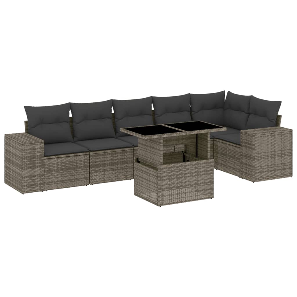 Set Divani da Giardino 7 pz con Cuscini Grigio in Polyrattan | homemem39