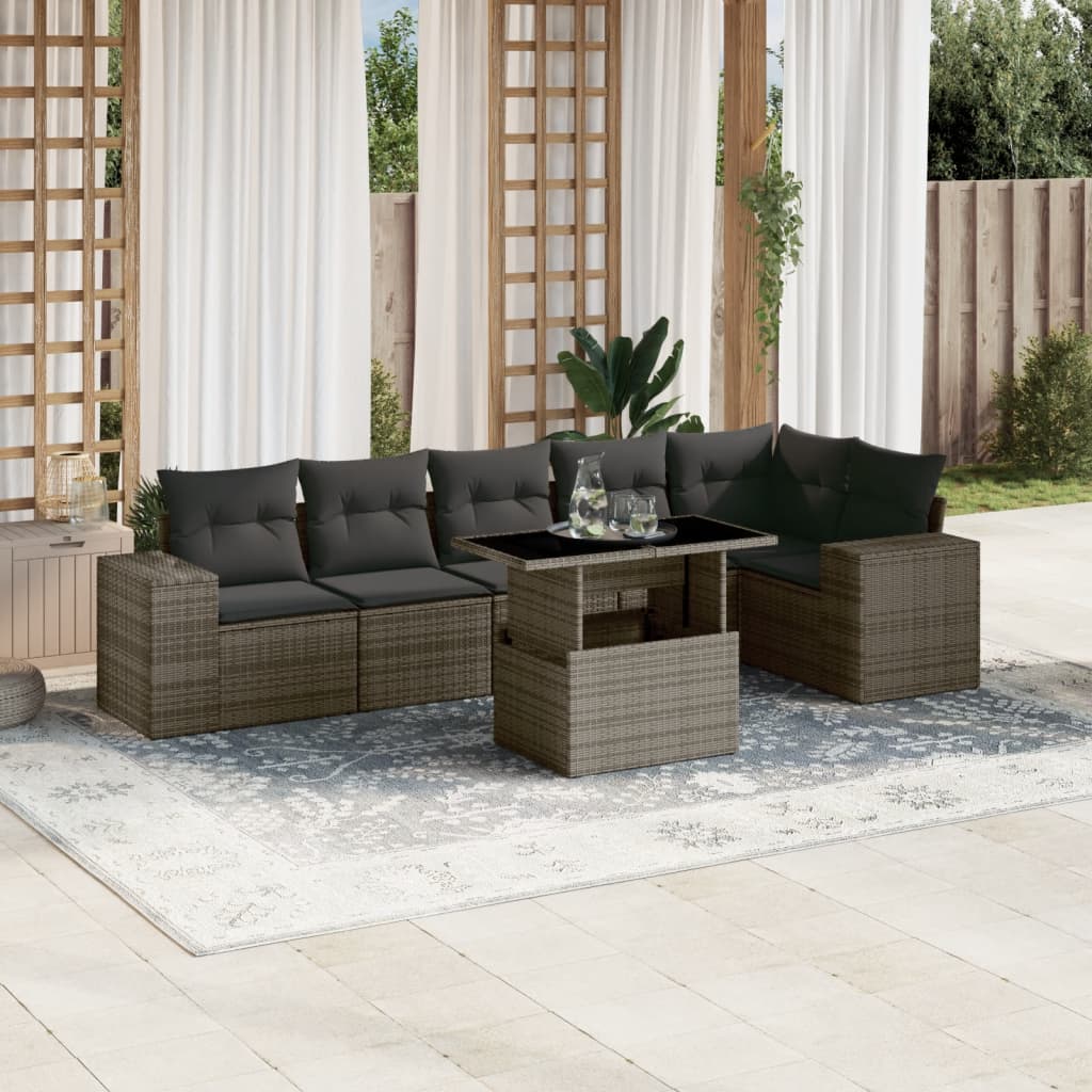 Set Divani da Giardino 7 pz con Cuscini Grigio in Polyrattan | homemem39