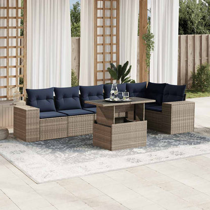 Set Divani da Giardino 7 pz con Cuscini Grigio in Polyrattan | homemem39
