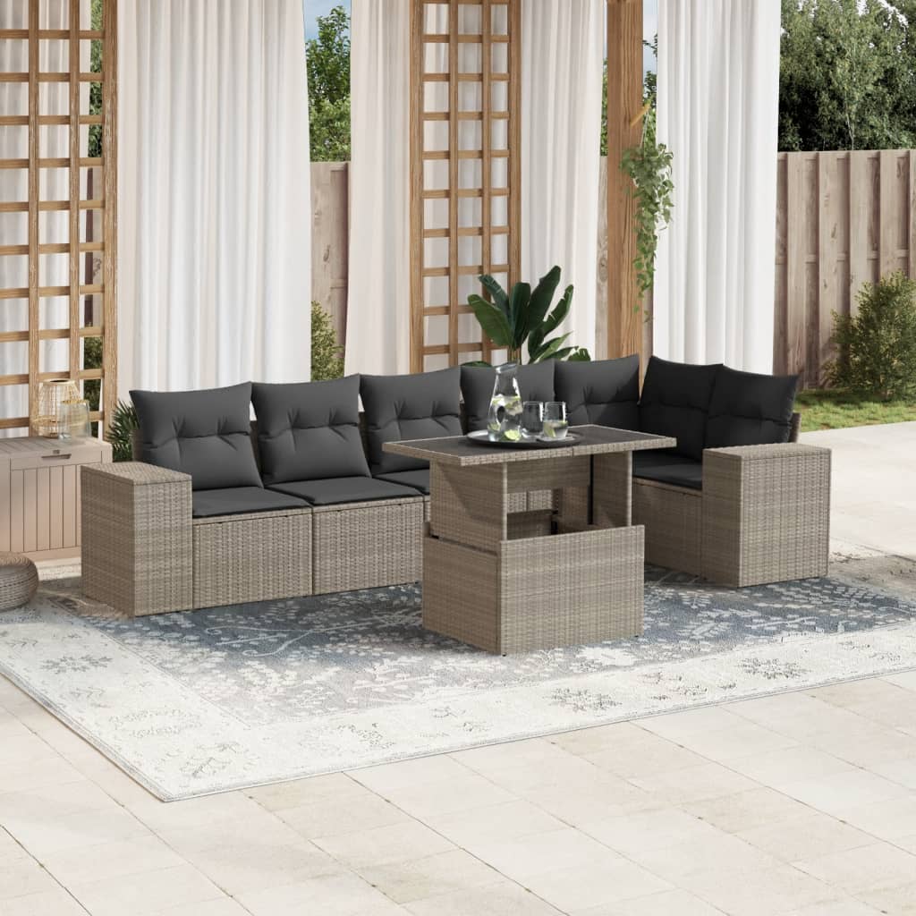 Set Divani da Giardino 7pz con Cuscini Grigio Chiaro Polyrattan - homemem39