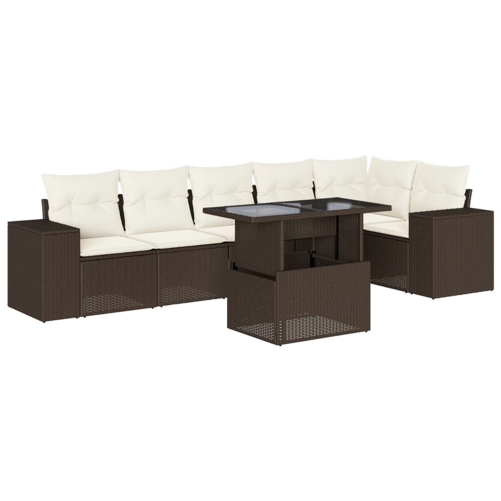 Set Divani da Giardino 7 pz con Cuscini Marrone in Polyrattan - homemem39