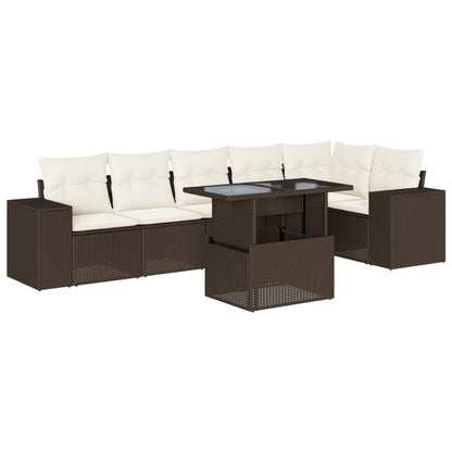 Set Divani da Giardino 7 pz con Cuscini Marrone in Polyrattan - homemem39