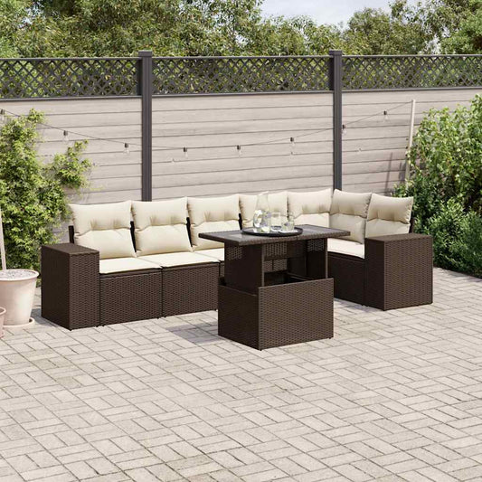 Set Divani da Giardino 7 pz con Cuscini Marrone in Polyrattan - homemem39