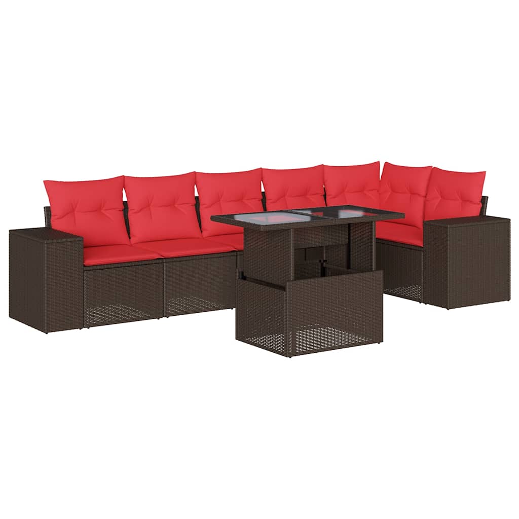 Set Divani da Giardino 7 pz con Cuscini Marrone in Polyrattan