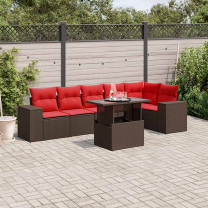 Set Divani da Giardino 7 pz con Cuscini Marrone in Polyrattan