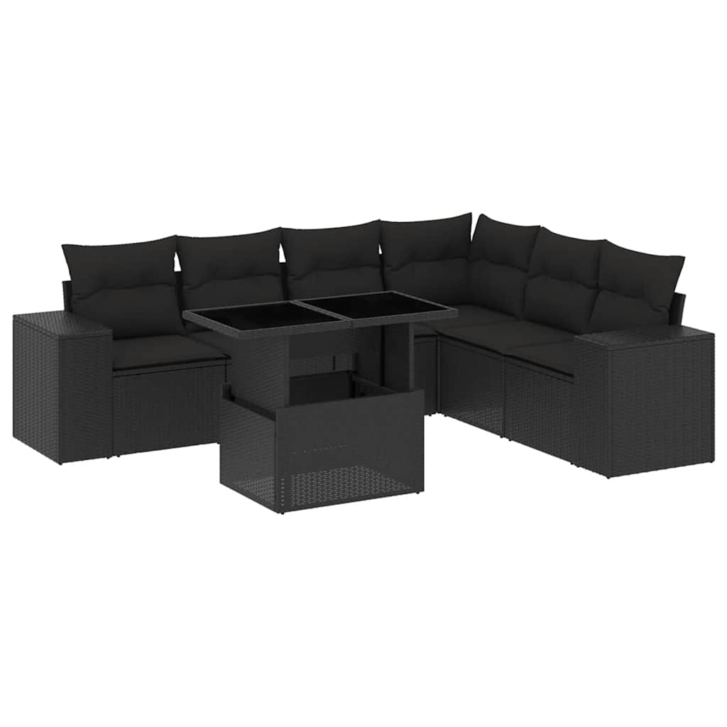 Set Divani da Giardino con Cuscini 7pz Nero Polyrattan | homemem39