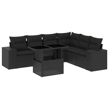 Set Divani da Giardino con Cuscini 7pz Nero Polyrattan | homemem39