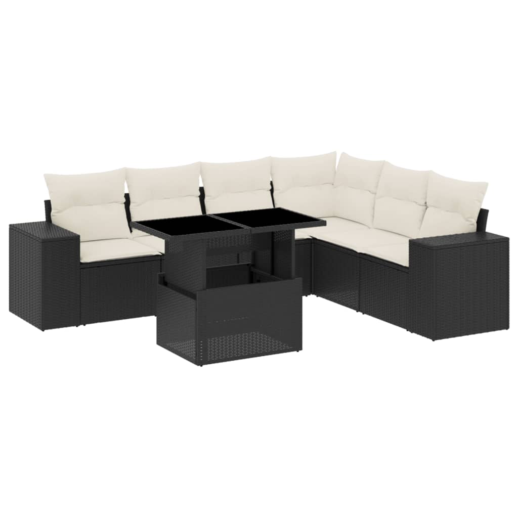 Set Divani da Giardino con Cuscini 7pz Nero Polyrattan | homemem39
