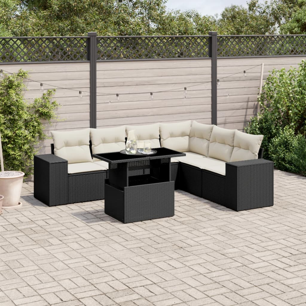 Set Divani da Giardino con Cuscini 7pz Nero Polyrattan | homemem39