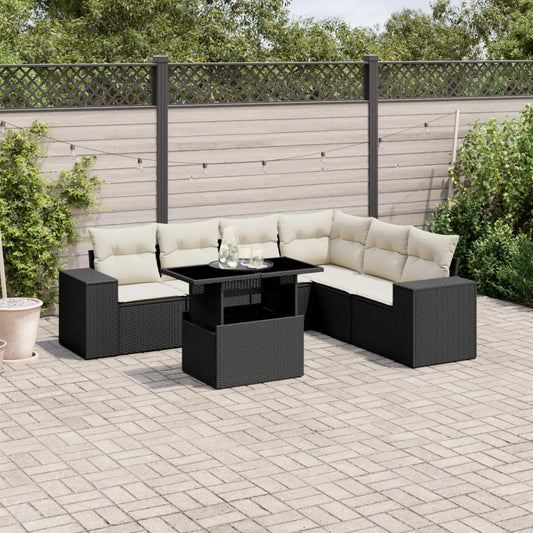Set Divani da Giardino con Cuscini 7pz Nero Polyrattan - homemem39