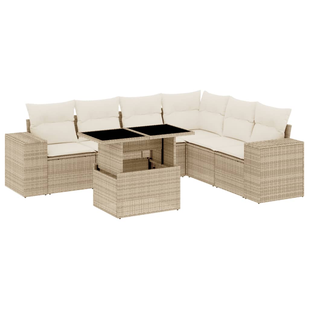 Set Divani da Giardino 7 pz con Cuscini Beige in Polyrattan - homemem39