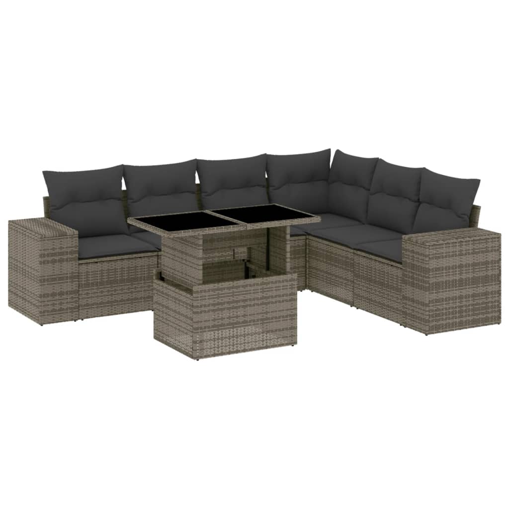 Set Divani da Giardino 7 pz con Cuscini Grigio in Polyrattan