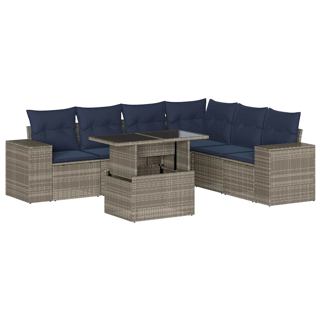 Set Divani da Giardino 7 pz con Cuscini Grigio in Polyrattan | homemem39