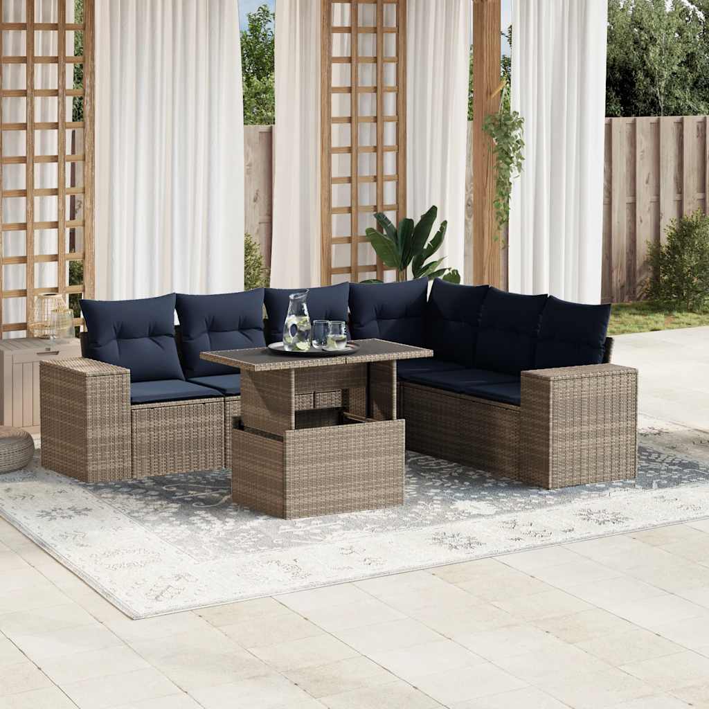 Set Divani da Giardino 7 pz con Cuscini Grigio in Polyrattan | homemem39