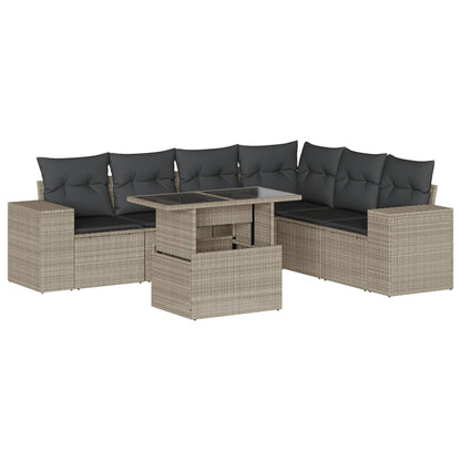 Set Divani da Giardino 7pz con Cuscini Grigio Chiaro Polyrattan | homemem39