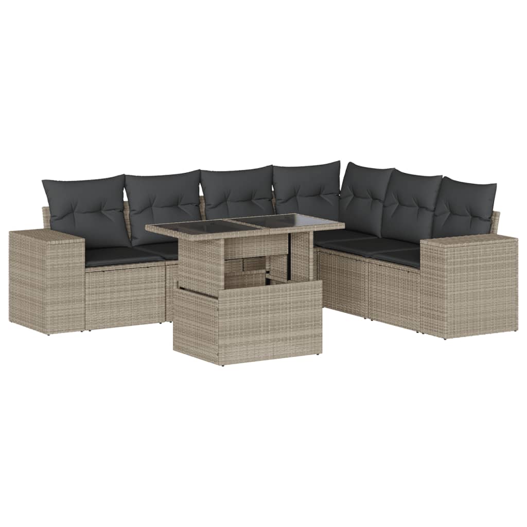 Set Divani da Giardino 7pz con Cuscini Grigio Chiaro Polyrattan - homemem39