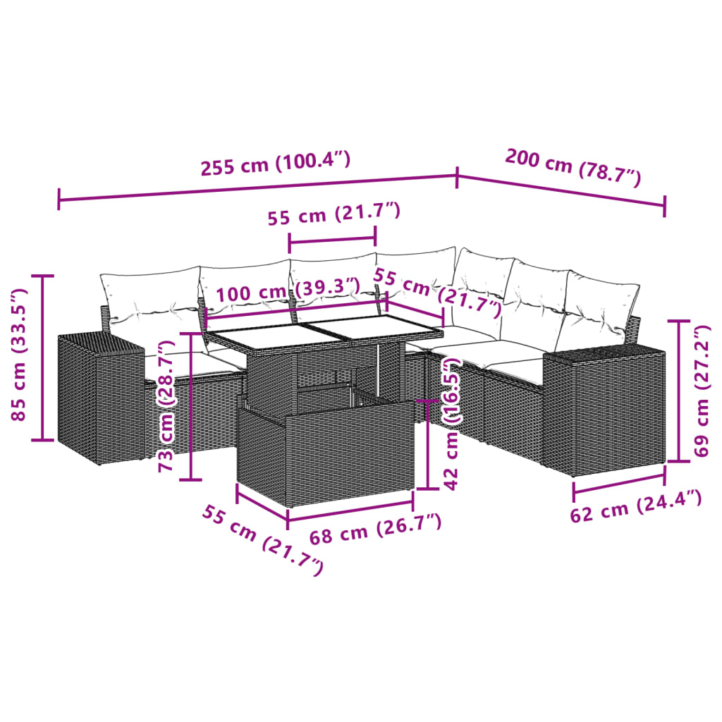 Set Divani da Giardino 7pz con Cuscini Grigio Chiaro Polyrattan | homemem39