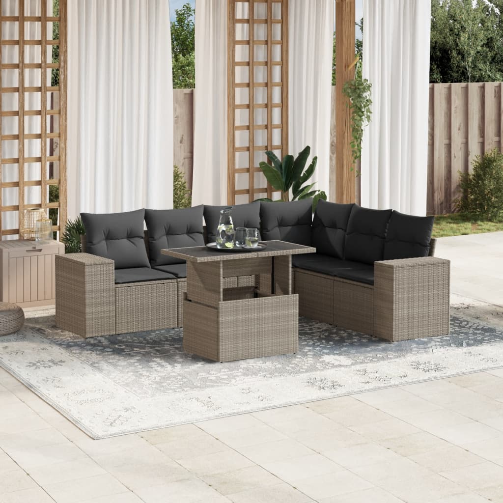 Set Divani da Giardino 7pz con Cuscini Grigio Chiaro Polyrattan | homemem39