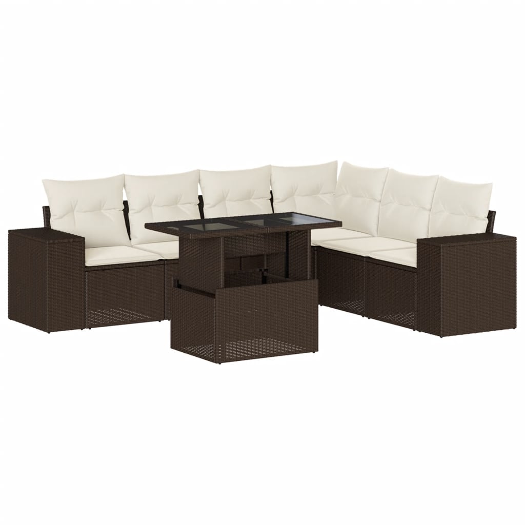 Set Divani da Giardino 7 pz con Cuscini Marrone in Polyrattan - homemem39