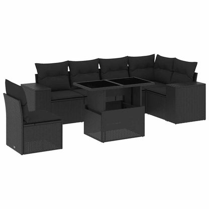 Set Divani da Giardino con Cuscini 7pz Nero Polyrattan | homemem39