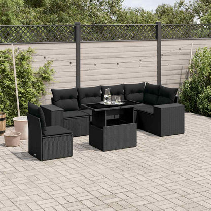 Set Divani da Giardino con Cuscini 7pz Nero Polyrattan | homemem39