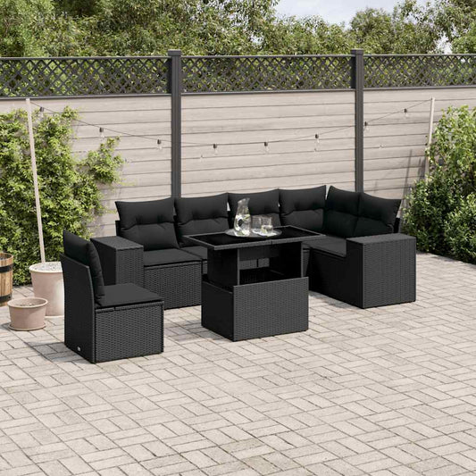 Set Divani da Giardino con Cuscini 7pz Nero Polyrattan - homemem39