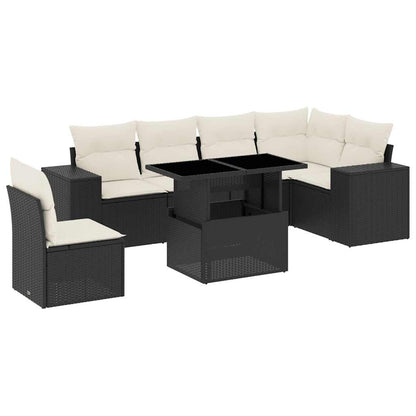 Set Divani da Giardino con Cuscini 7pz Nero Polyrattan