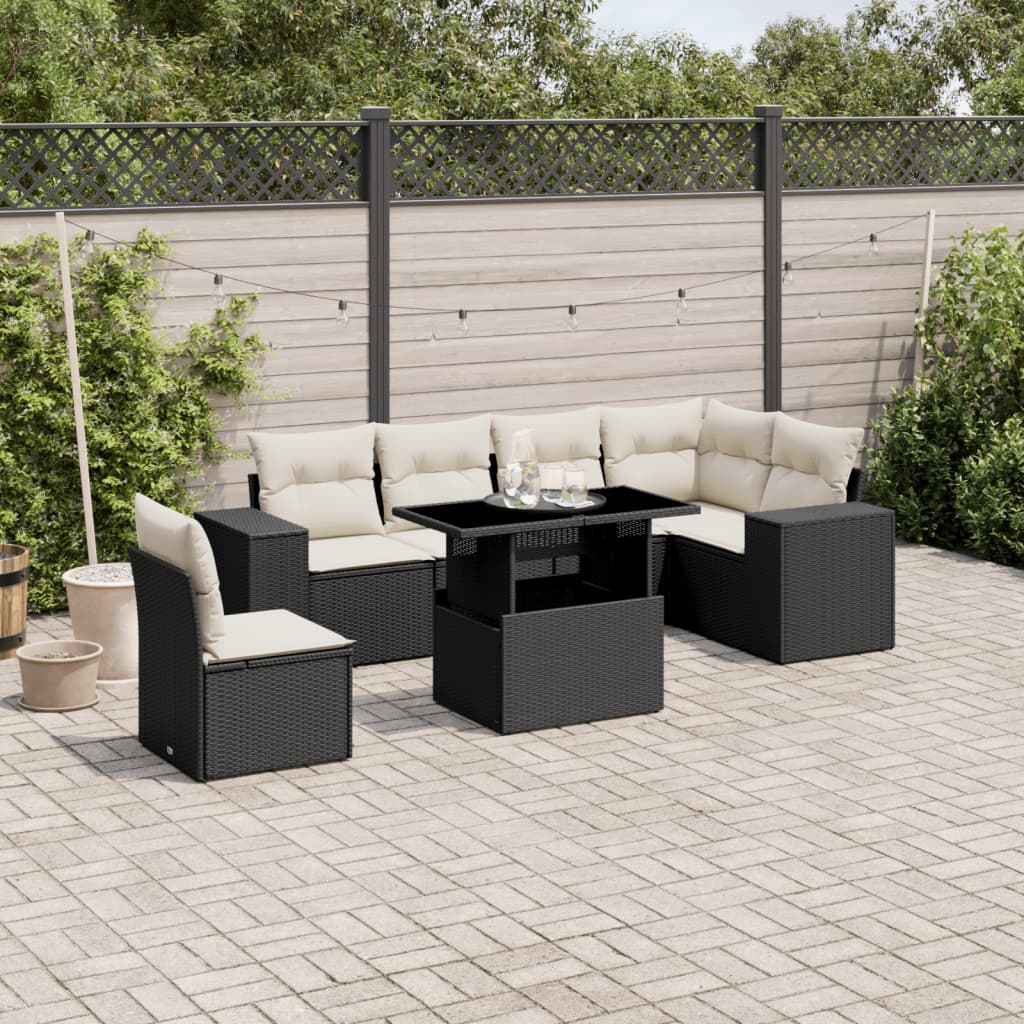 Set Divani da Giardino con Cuscini 7pz Nero Polyrattan - homemem39