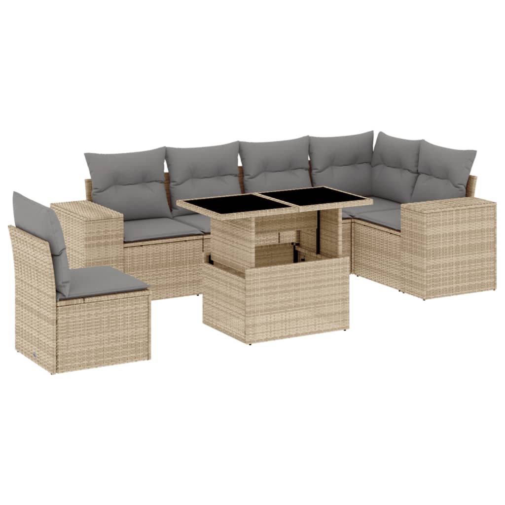 Set Divani da Giardino 7 pz con Cuscini Beige in Polyrattan - homemem39