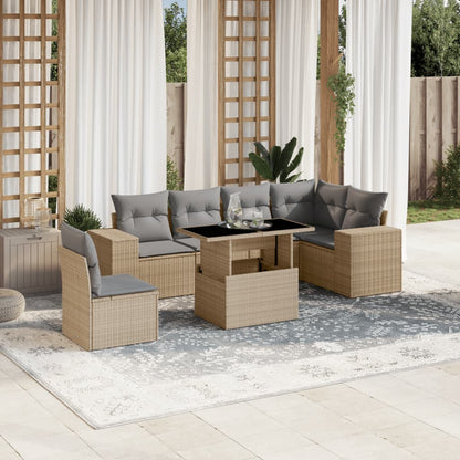 Set Divani da Giardino 7 pz con Cuscini Beige in Polyrattan - homemem39